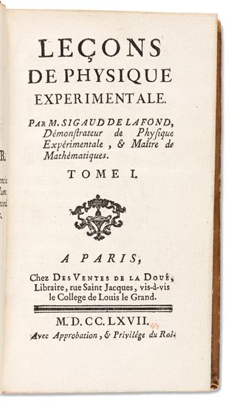 Lafond, Joseph-Aignan Sigaud de (1730-1810) Three Titles in Four Volumes, 1767-1779.